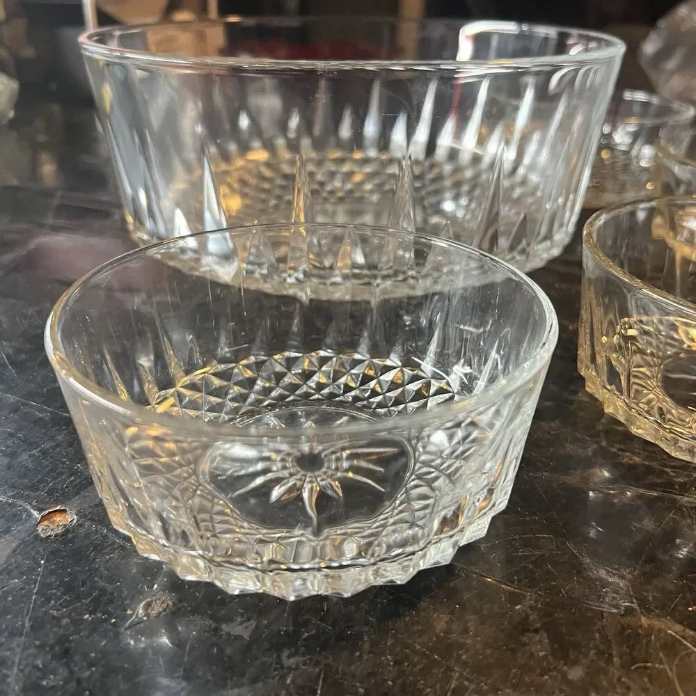 Vintage ARCOROC~ 5 pc Set ~Clear Glass France Diamant Salad Berry Serving Bowls